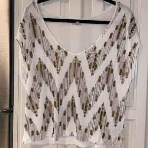 Patterned Off-The-Shoulder V-Neck Blouse